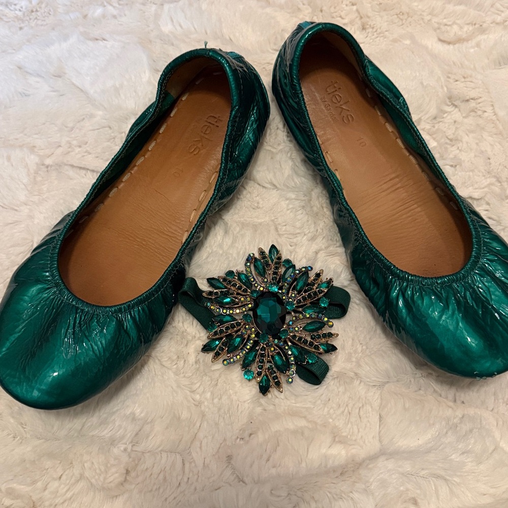 Tieks Ballet Flats Emerald Size 10 With Flower